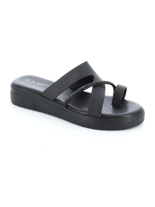 B-Soft Γυναικεία Σανδάλια Flatforms Μαύρα