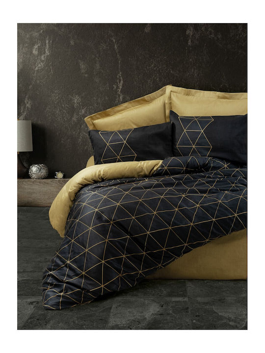 Cotton Box Set Husă de Pilotă Bumbac Dublă cu 2 Fețe de Pernă & 1 Cearsaf 200x220 Negru