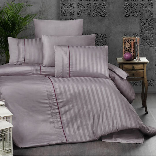 First Choice Set Huse Pentru Pilote Din Bumbac Dublu Cu 4 Fețe De Pernă Și 1 Cearceaf 200x220cm Violet