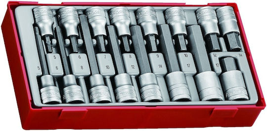 Set of 16 Hex Socket Bits Square Handle 1/2" Teng Tools Tthex16 237660105