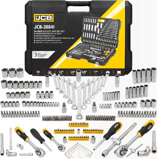 JCB Hexagon Sockets with Frame Host 1/2" 3/8" 1/4" Diameter 1/2" 3/8" 1/4"