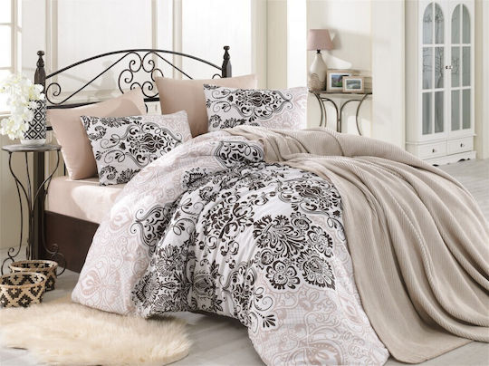 Nazenin Σετ Παπλωματοθήκη 200x220cm Διπλή με 2 Μαξιλαροθήκες & 1 Σεντόνι Καφέ
