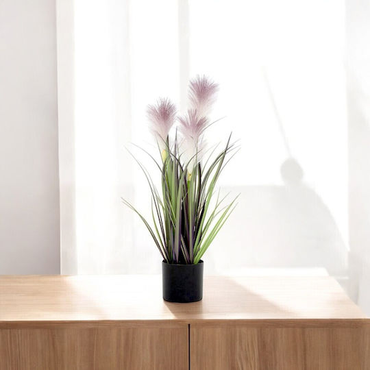 Artificial Grass Plant with Reed Flowers Pink Plastic Pot 53 Cm