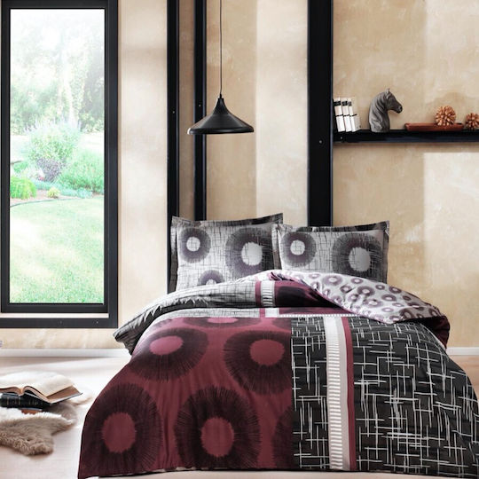Tac Set Huse Pentru Pilote Bumbac Satinat 200x220cm Dublu Cu 2 Fețe De Pernă Și 1 Cearșaf Burgundy