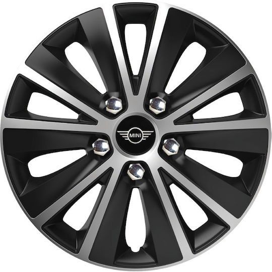 Versaco Paris Car Wheel Hubcaps Black Chrome Silver Bolts 15" Mini Cooper Logo 4 Pieces