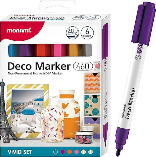 Μαρκαδόροι Ακρυλικοί Διακοσμητικοί Deco Marker B 460 6 Χρώματα Vivid Monami