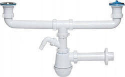 Sifon chiuvetă cu sticlă 50 mm, ieșire cu sită metalică, mașină de spălat vase, mașină de spălat rufe, 2 camere 5/15