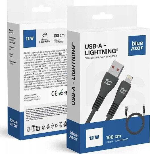 Blue Star Regular USB-A la Cablu Lightning 12W Negru 1m