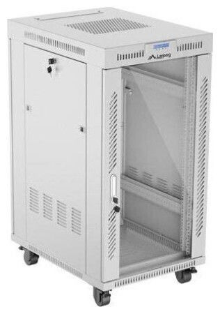 Стоящ шкаф за оборудване Lanberg 19" 22U 600x800 сив със стъклена врата Lanberg в разглобен вид