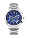 Men's Watch 44mm Chronograph Battery with Silver Metal Strap