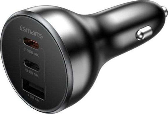 4Smarts Φορτιστής Αυτοκινήτου 160W με Θύρες: 1xUSB 2xType-C Μαύρος