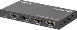 Manhattan 4k60Hz 3-Port-HDMI-Umschalter, Umschalten zwischen drei HDMI-Eingängen zu einem HDMI-Ausgang 3x1 18G IR-Fernbedienung