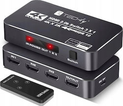Techly 367171 3-port Hdmi Switch 2.0b 4k*60hz 3x1 Ir Remote