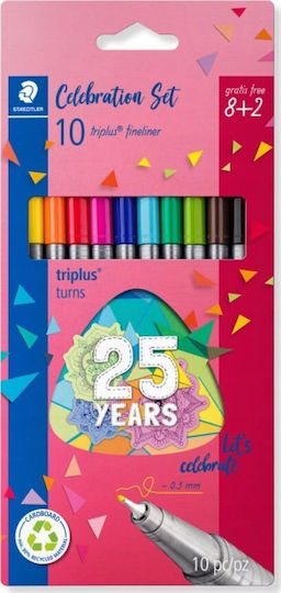 Staedtler Fineliner Triplus Celebration Set 8 + 2 Line Width 0.3 Mm Triangular Dry Safe Assorted Yellow 1 Piece 334 Bk10ta