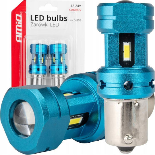 AMiO Λάμπες Αυτοκινήτου BA15S / P21W / R10W / R5W Canbus LED 6000K Ψυχρό Λευκό 12-24V 2τμχ