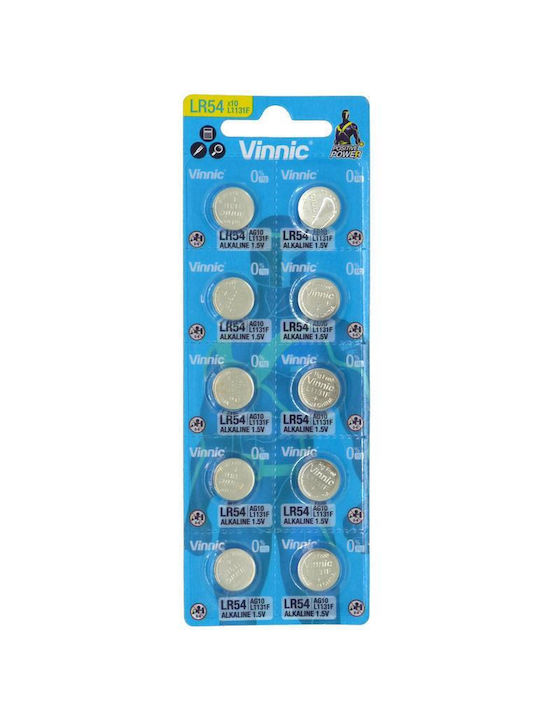Vinnic Αλκαλικές Μπαταρίες Ρολογιών LR54 / SR54 / SR1130 1.5V 10τμχ