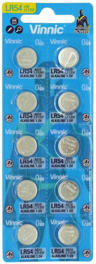 Vinnic Αλκαλικές Μπαταρίες Ρολογιών LR54 / SR54 / SR1130 1.5V 10τμχ