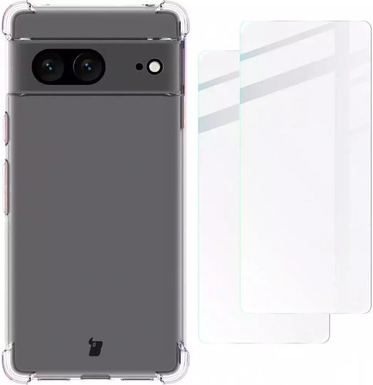 Bizon Clear Pack Case & 2x Screen Glass Umschlag Rückseite Gehärtetes Glas Set mit Glas Transparent (Google Pixel 7)