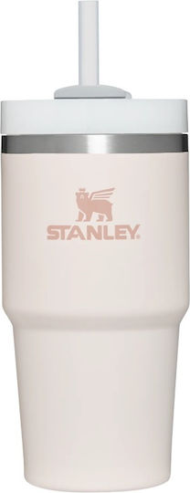 Stanley Quencher H2.0 FlowState Stainless Steel Thermos Glass BPA Free 590ml Rose Quartz with Straw