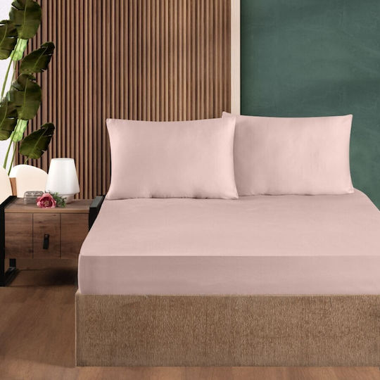 First Choice Set Semi Dublu 2buc 120x200cm cu Elastic roz pudră