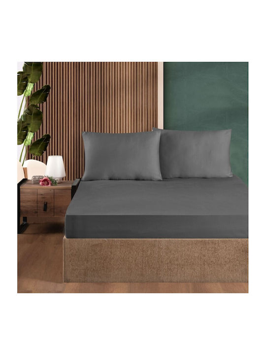 First Choice Bettwäsche-Set mit 1 Kissenbezug Semi-Doppel mit Gummiband 120x200cm. Anthracite 2Stück
