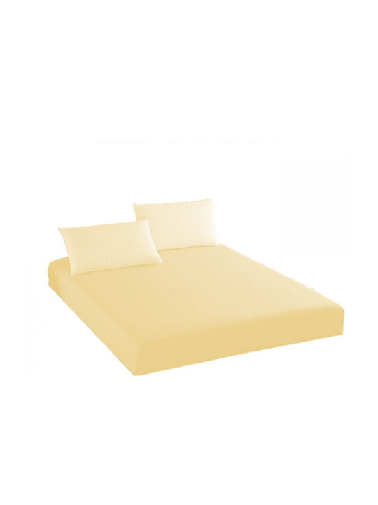 Pucioasa Bettwäsche-Set mit 2 Kissenbezügen Super-Doppel mit Gummiband 160x200+25cm. Cream 3Stück