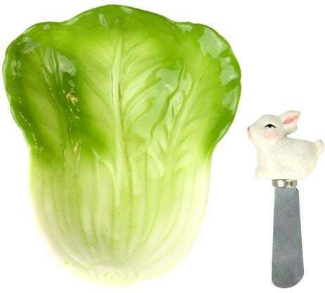 Butter Dish Knife Cabbage Bunny Ceramic Buona Pasqua 14x12x4 Cm