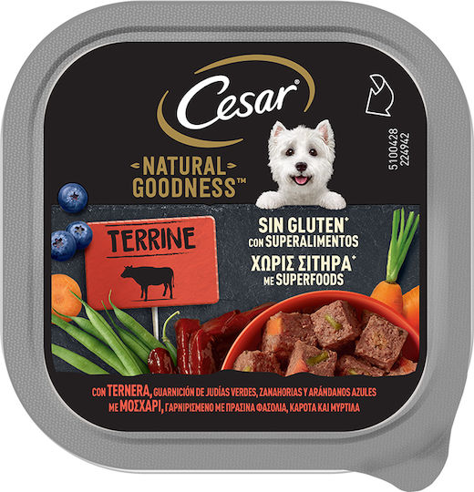 Cesar Goodness Υγρή Τροφή Σκύλων σε Κονσέρβα με Μοσχάρι, Βοδινό, Κρέας, Καρότο και Βατόμουρα 100gr