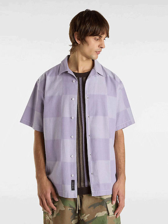 Kessler Checkerboard Short-sleeved Cotton Shirt Purple