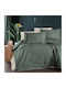 First Choice Bettbezug-Set Doppelbett mit 4 Kissenbezügen & 1 Bettlaken 200x220 Green With Cream