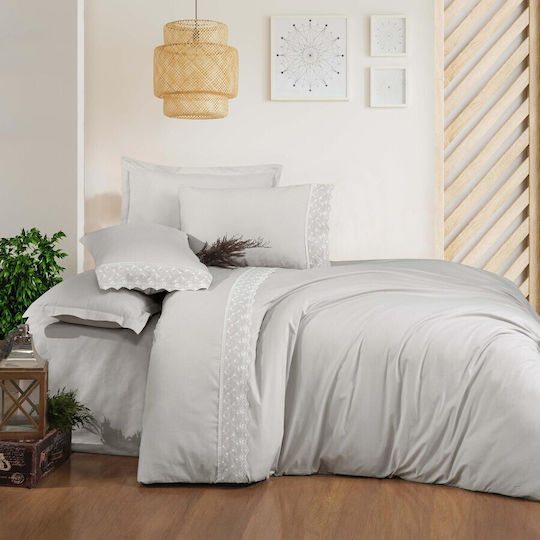 Clasy Home Set Huse Pentru Pilote Britta 100% Bumbac 200x220cm Dublă Cu 2 Fețe De Pernă Și 1 Cearșaf Gri