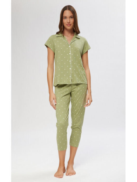 Minerva Winter Women's Pyjama Set Khaki, Ecru