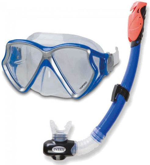 Intex Tech Pro Taucher Maske Silikon mit Schnorchel Blau