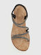 Leather Women's Flat Sandals in Black Color