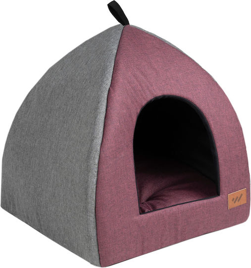 Woofmoda Къщичка за котки от кадифе, водоустойчива, мека, червено бордо 42x42x52