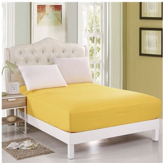 Pucioasa Cearșaf Dublu cu Elastic 140x200+25cm. Galben