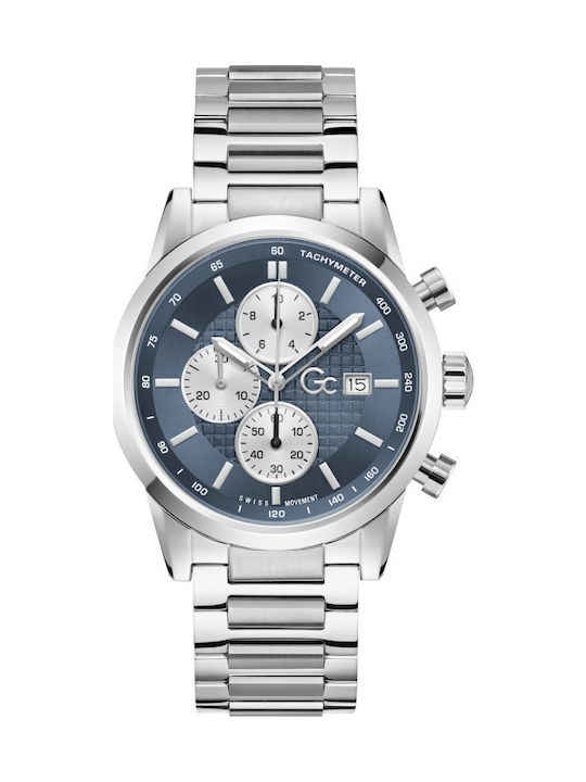 GC Watches Ανδρικό Ρολόι 42mm Χρονογράφος Μπαταρίας με Ασημί Μεταλλικό Μπρασελέ