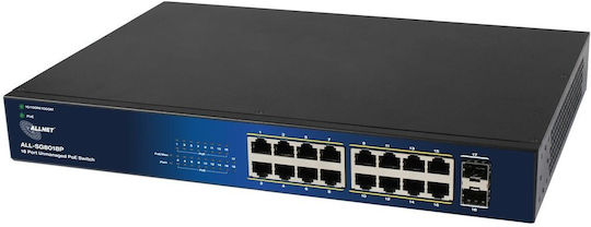 Allnet Unmanaged L2 PoE+ Switch με 16 Θύρες Gigabit (1Gbps) Ethernet και 2 SFP Θύρες