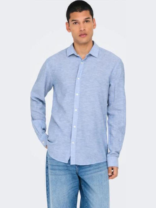 Only & Sons Μακρυμάνικo Λινό Πουκάμισο Blue Mel...