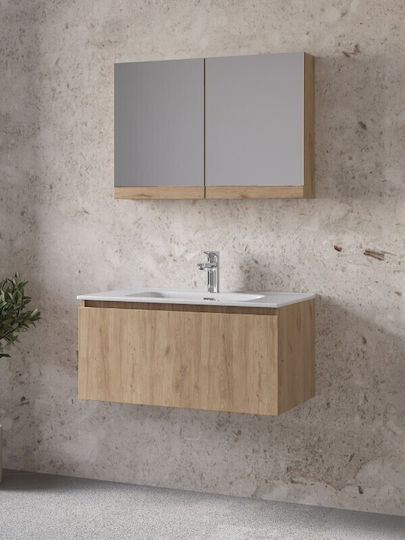 Furnibath Πάγκος με Νιπτήρα & Καθρέπτη Μ81xΒ35xΥ46cm Walnut