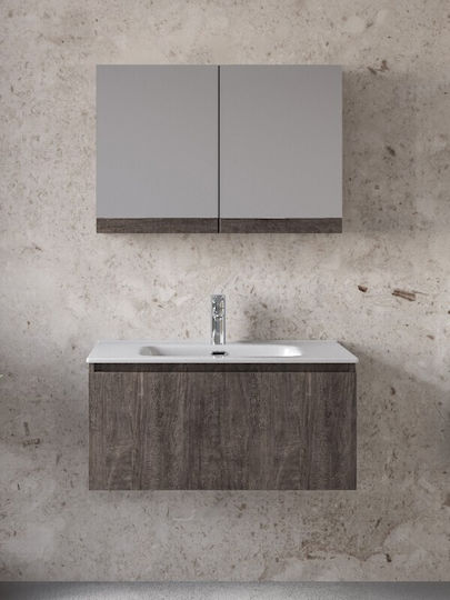 Furnibath Πάγκος με Νιπτήρα & Καθρέπτη Μ81xΒ35xΥ46cm Grey