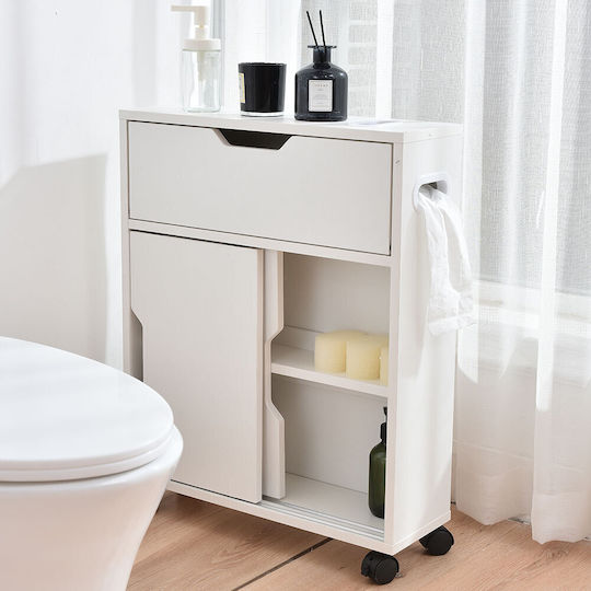 Bakaji Floor Bathroom Shelf Wooden 52x17x67cm White Bakaji Floor Bathroom Shelf Wooden 52x17x67cm White