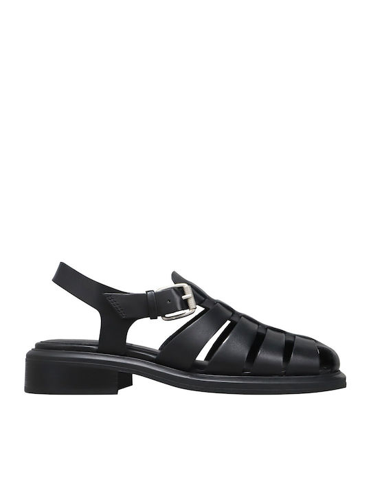 Leder Flache Sandalen für Damen in Schwarz Farbe