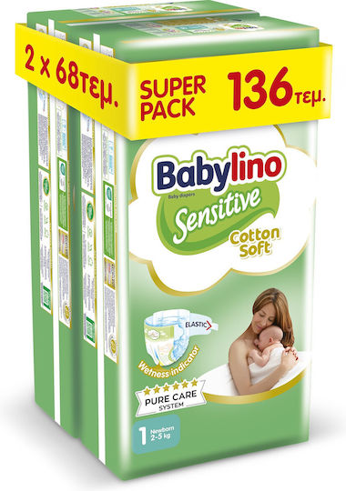 Babylino Baby Diaper Babylino Sensitive SUPER PACK No1 2-5KG 136 pcs (2X68 pcs.) – Care for Sensitive Skin