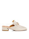 Leather Mules with Chunky Low Heel in Ecru Colour