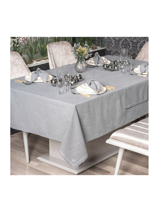 Cottonbox Față de masă Din Bumbac cu Broderie Set 8buc Gray Pear 172x240cm