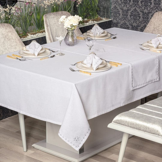 Cottonbox Set 8 Bucăți Față de Masă cu Broderie Alb Pear 172x240cm
