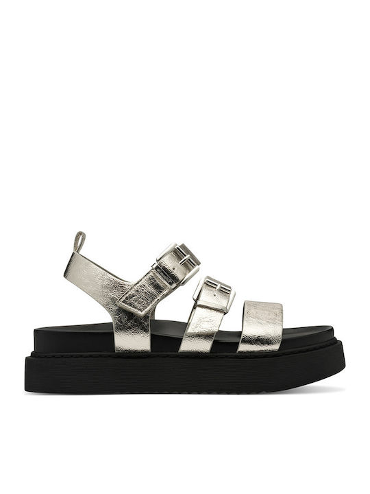 Flache Sandalen für Damen in Silber Farbe