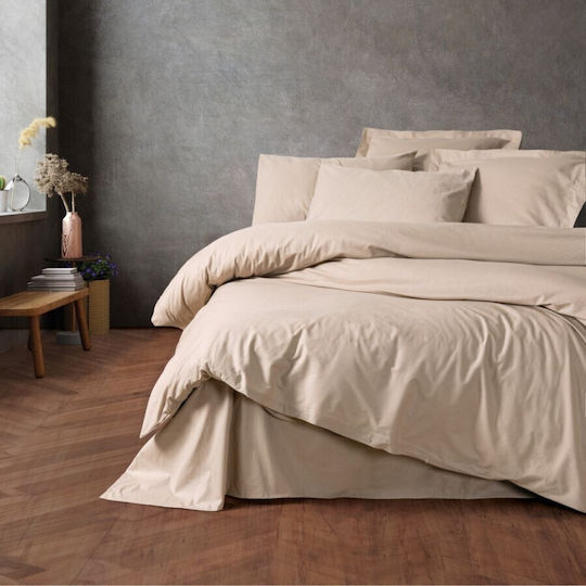 Cottonbox Σετ Παπλωματοθήκη Βαμβακερή 160x220cm Μονή με Μαξιλαροθήκη & 1 Σεντόνι Beige