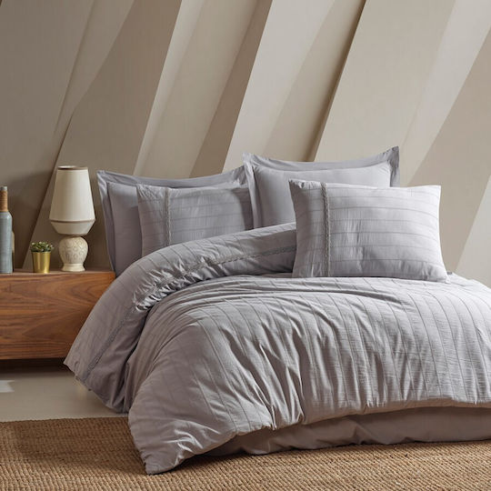 Şaheser Комплект Плик за Завивка Двоен с 2 Калъфки & 1 Чаршаф 200x220 Gray Jasmine
